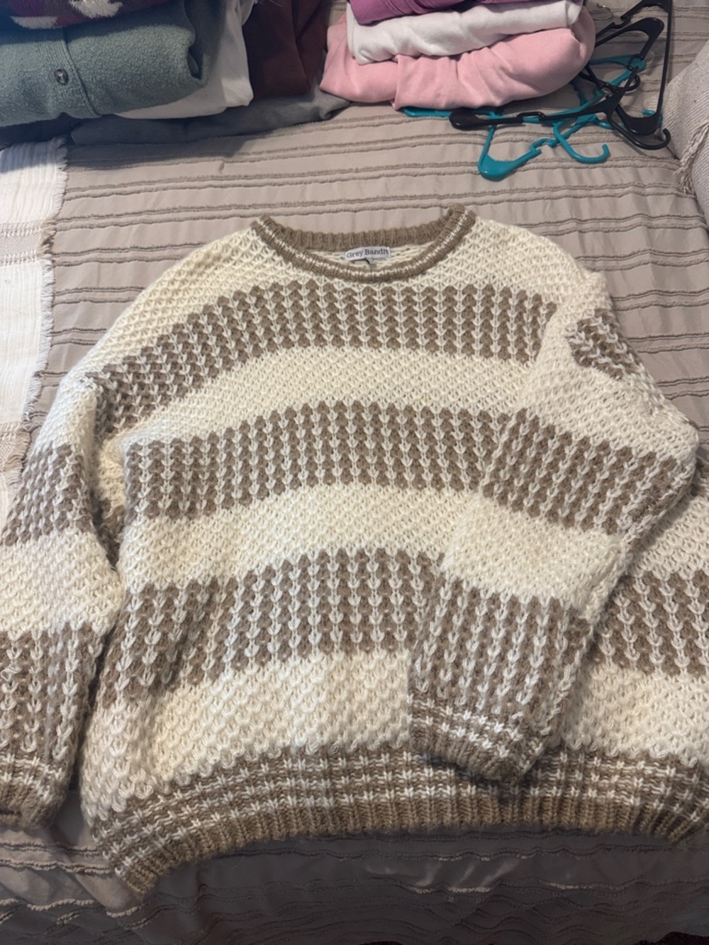 Striped Crewneck Sweater in Cream & Taupe